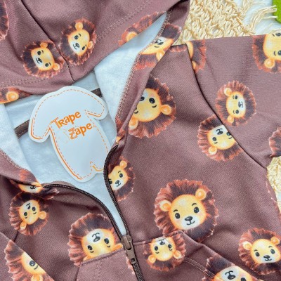 Conj. Jaqueta com Capuz Leões e Calça de Moletom - Marrom